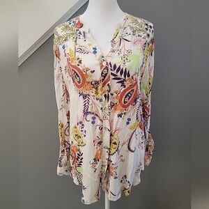 Figueroa & Flower Womens  Button Up Blouse Size Med Cottagecore Floral Paisley